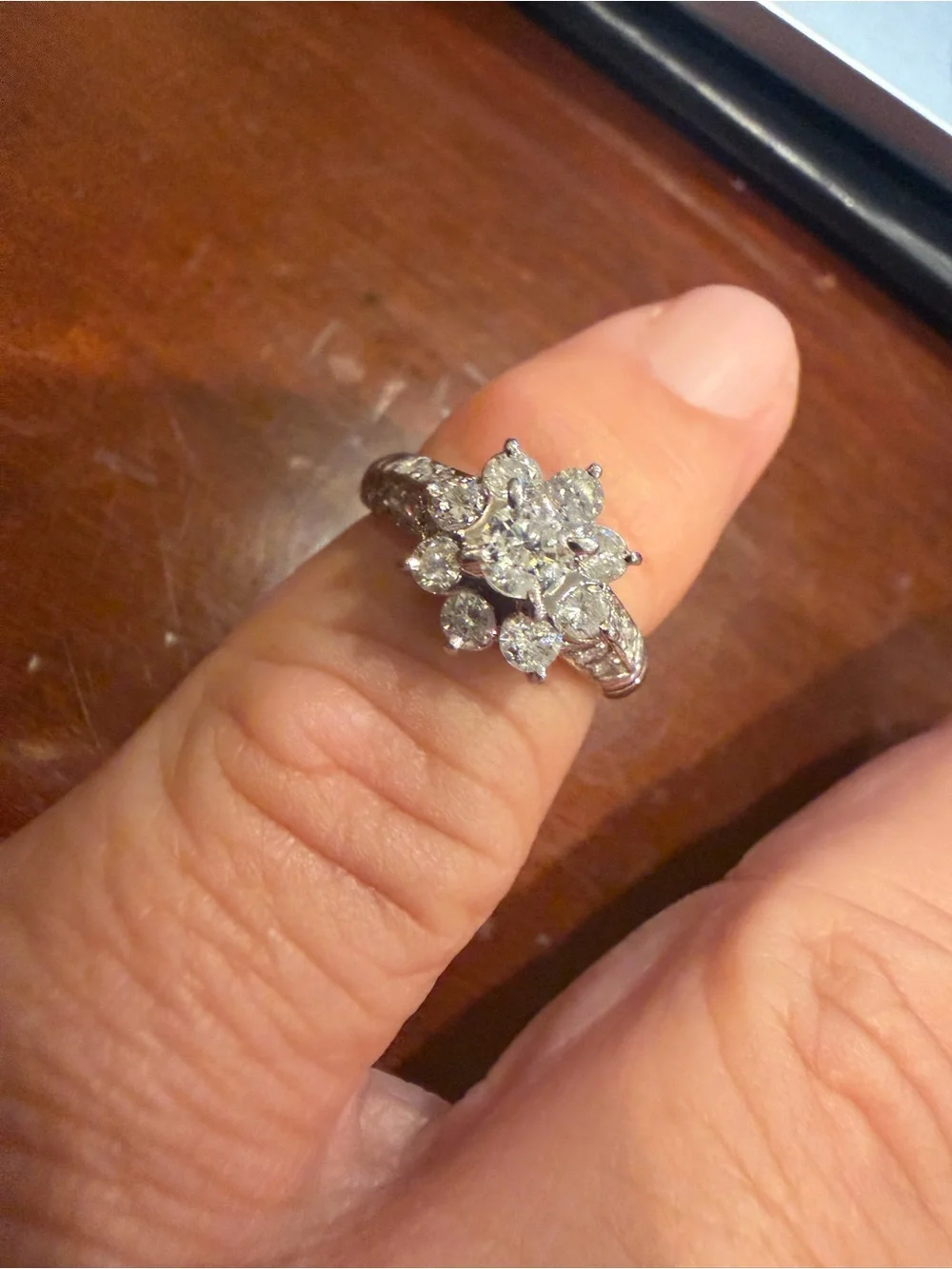 Classic White DiamondCluster 1.62 ctw Platinum Cocktail Ring - Women Jewelry